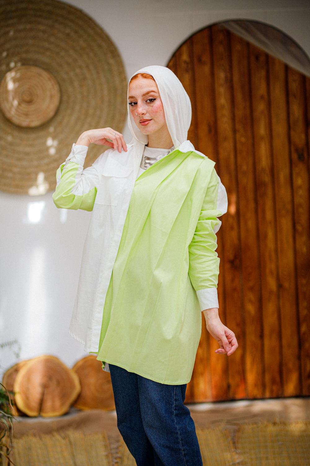 Two-Tone Belted Shirt Dress – Lime Pop Edition