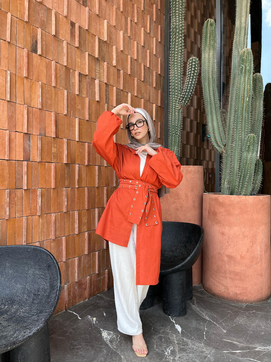 The eyelet belted kimono