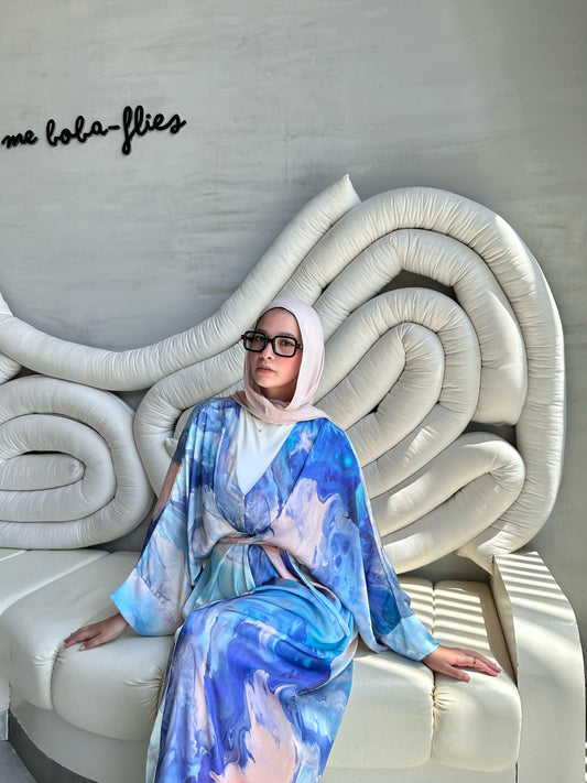 Luna Watercolor Satin Kimono Dress
