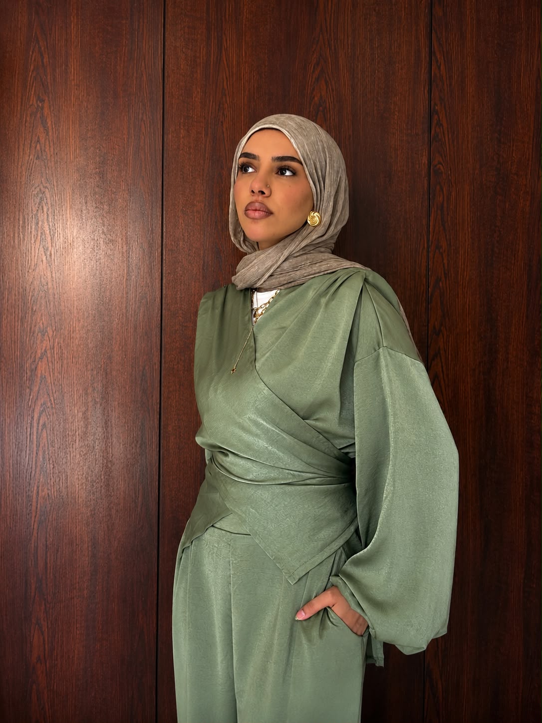 Olive Aura Satin Set
