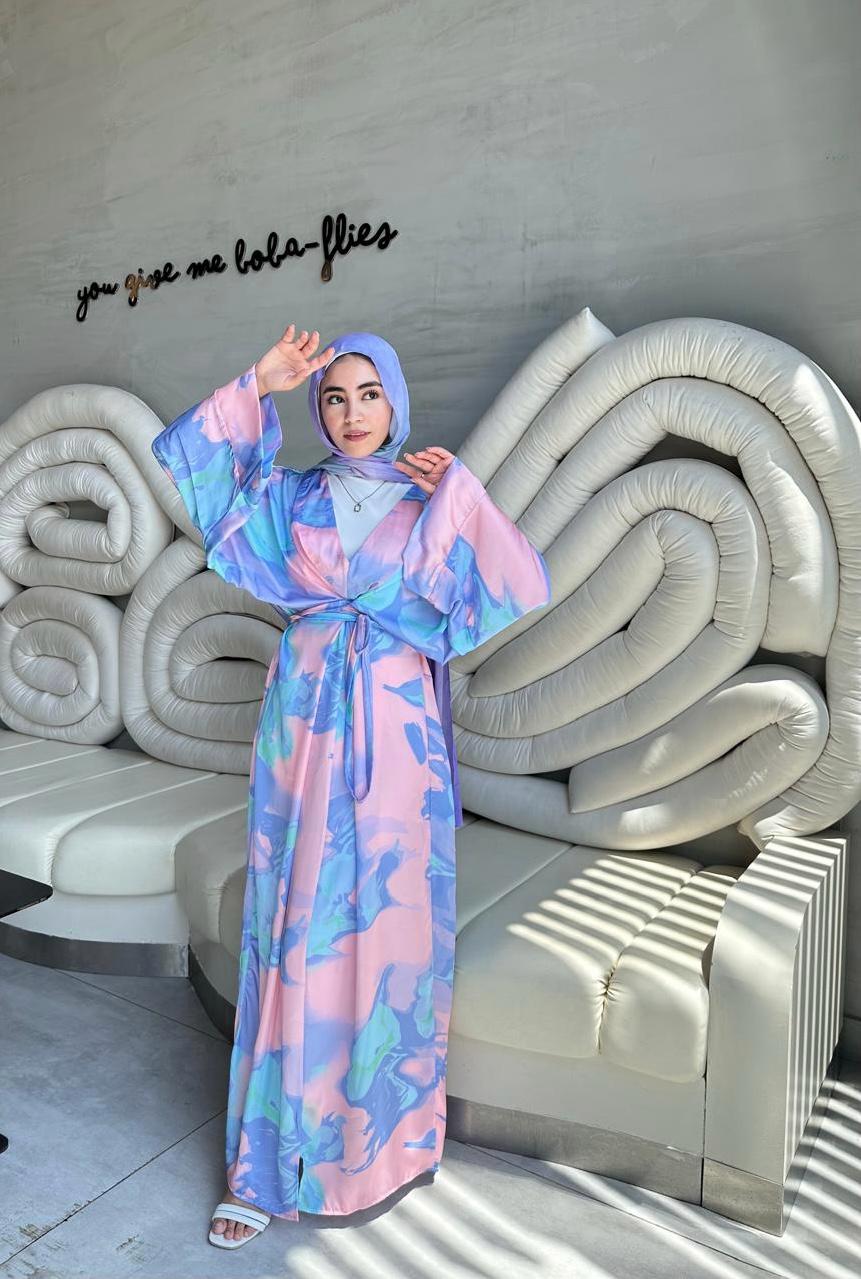 Luna Watercolor Satin Kimono Dress