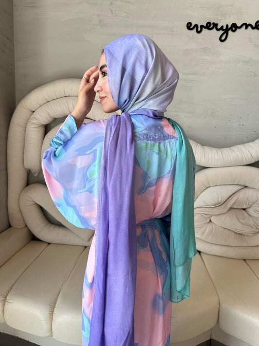 Luna Watercolor Satin Kimono Dress