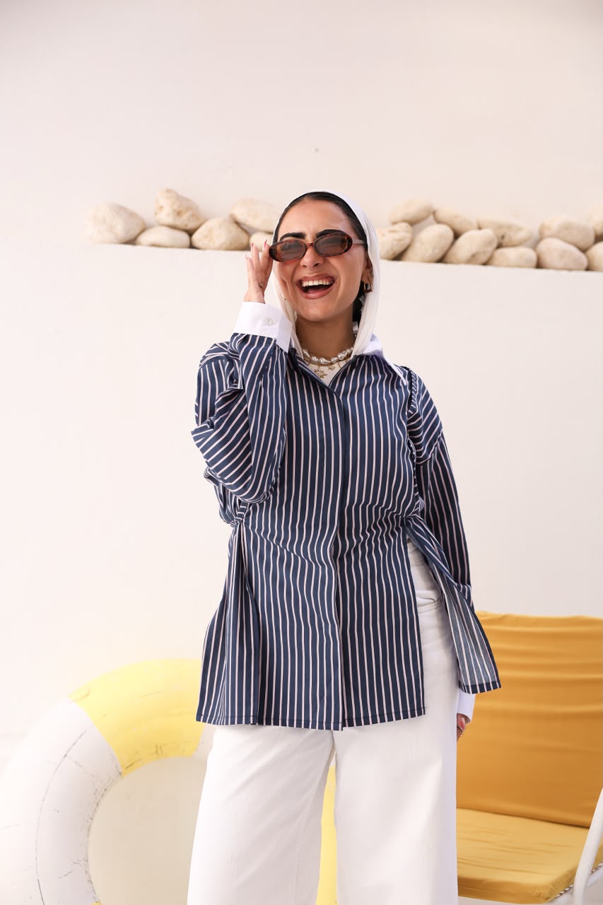 Navy Striped Wrap Shirt