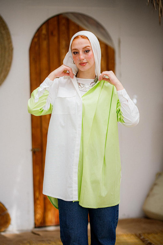 Two-Tone Belted Shirt Dress – Lime Pop Edition