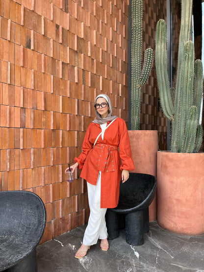 The eyelet belted kimono