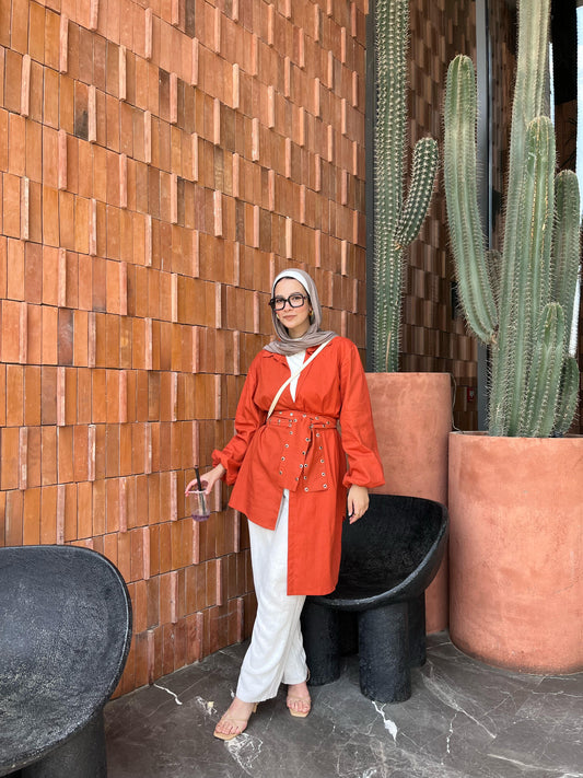 The eyelet belted kimono