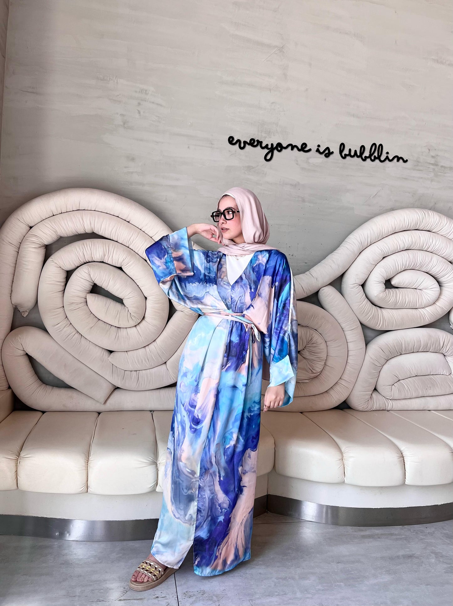 Luna Watercolor Satin Kimono Dress