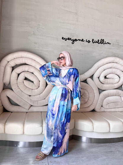 Luna Watercolor Satin Kimono Dress