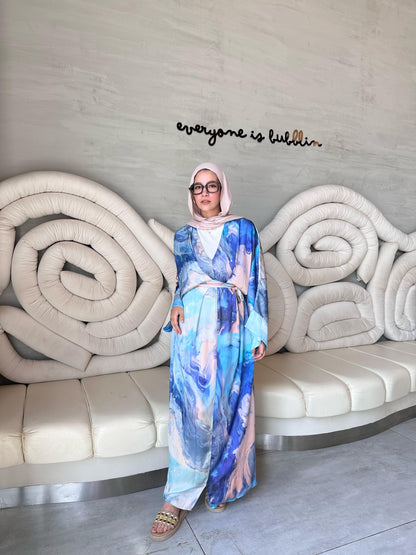 Luna Watercolor Satin Kimono Dress
