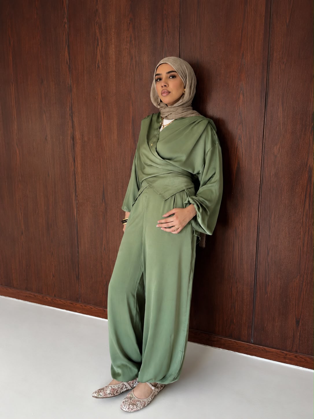 Olive Aura Satin Set