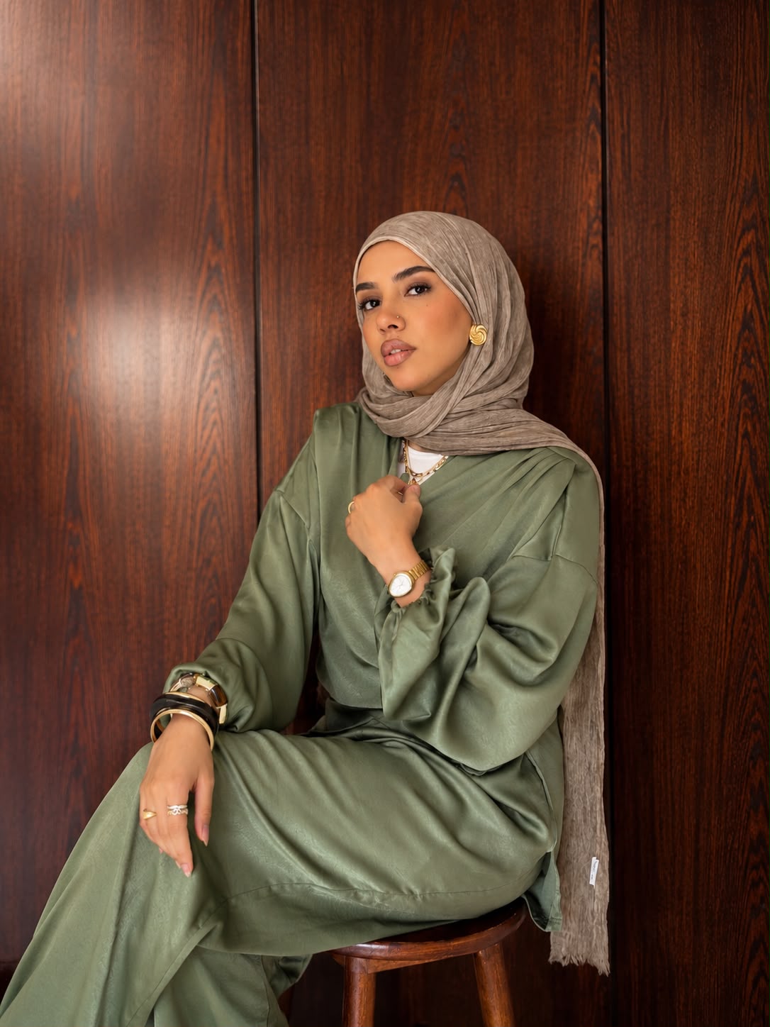 Olive Aura Satin Set