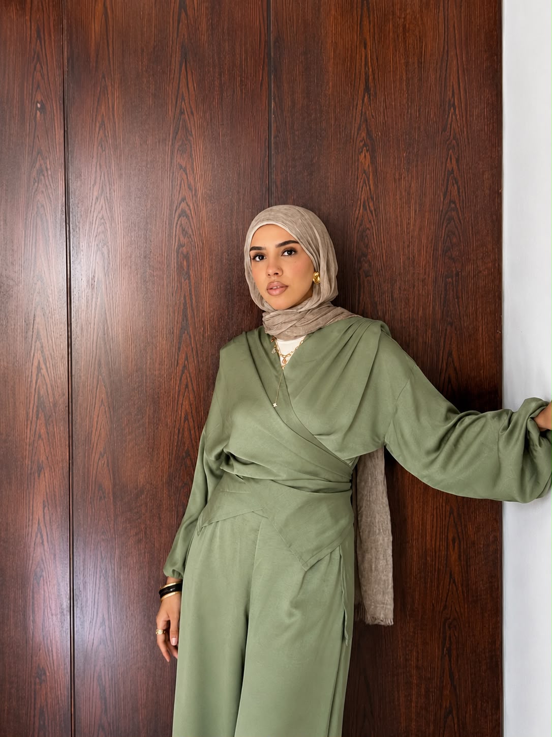 Olive Aura Satin Set