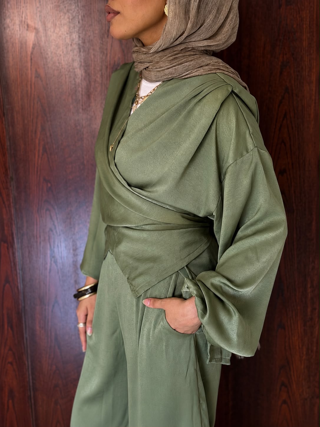 Olive Aura Satin Set