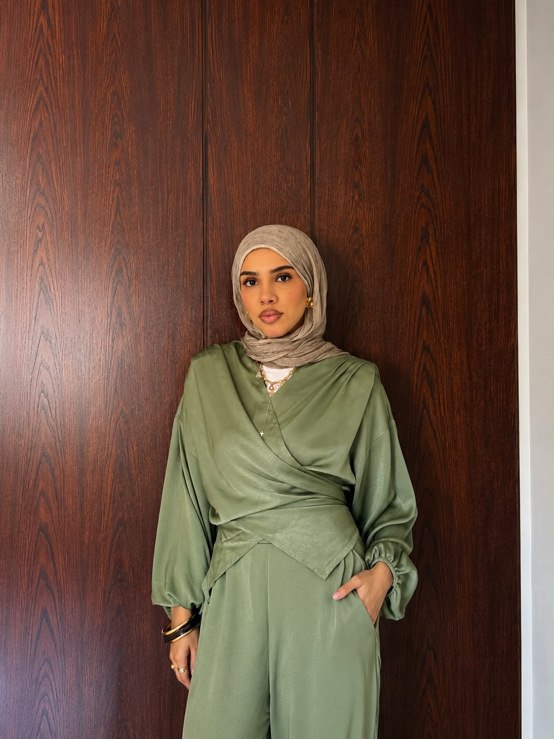 Olive Aura Satin Set