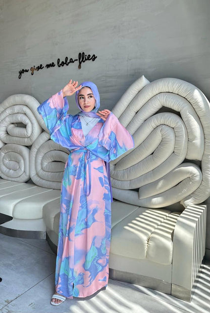 Luna Watercolor Satin Kimono Dress