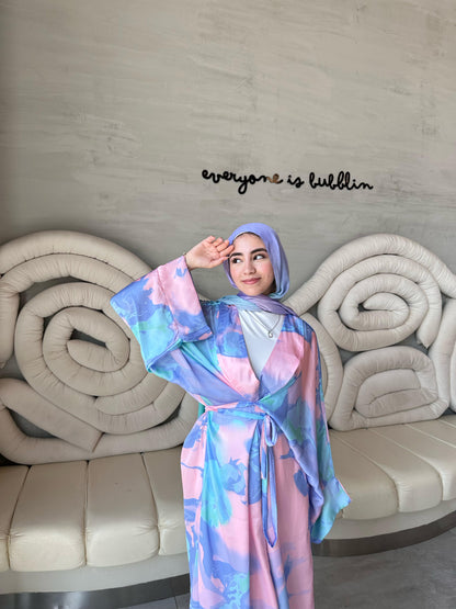 Luna Watercolor Satin Kimono Dress