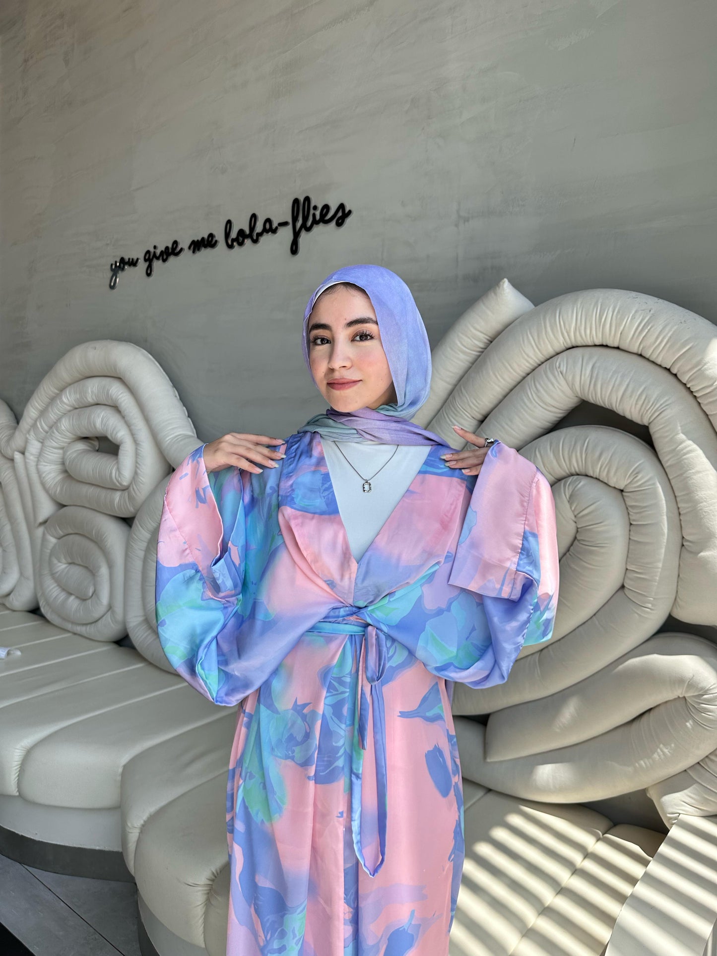 Luna Watercolor Satin Kimono Dress