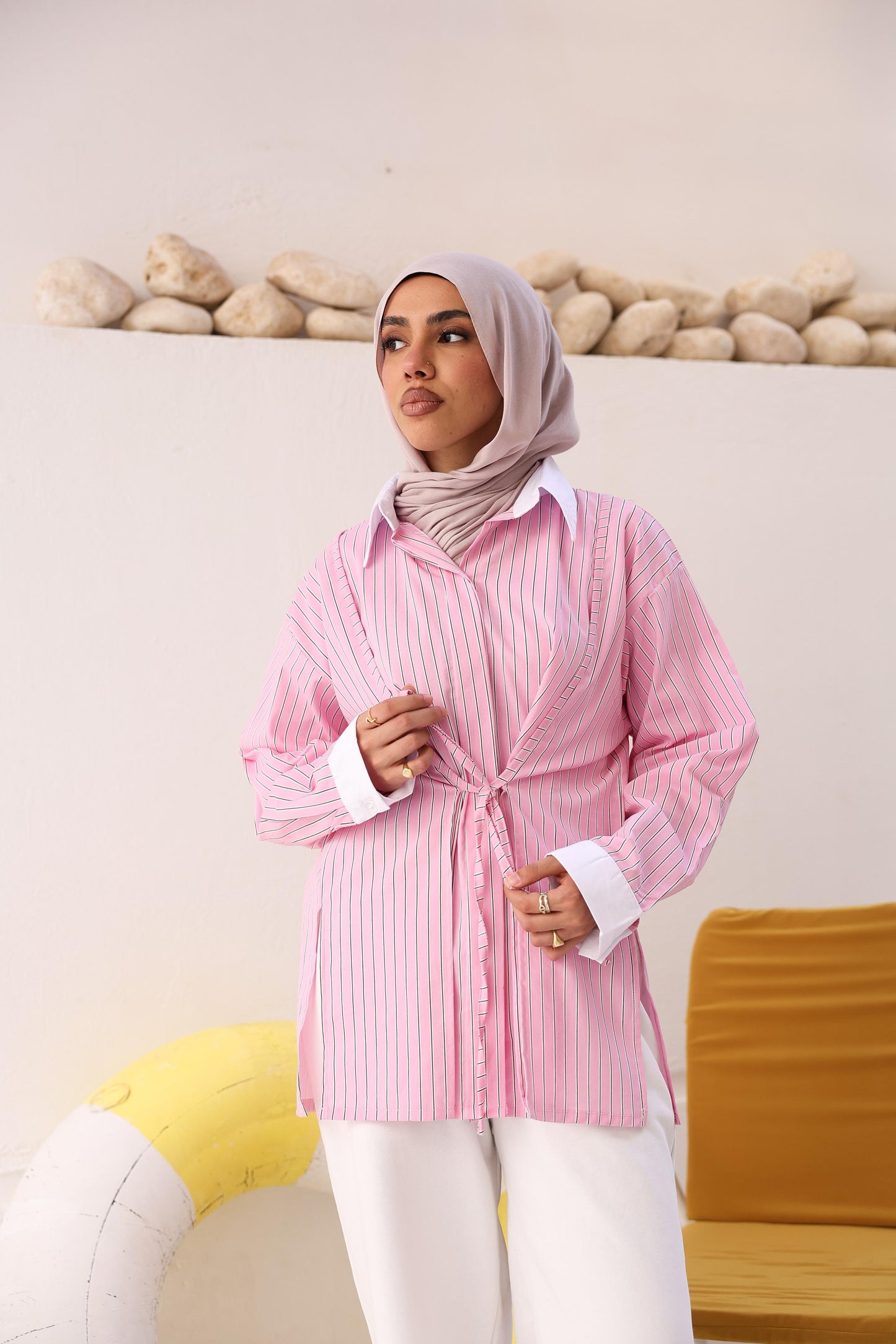 Pink Striped Wrap Shirt