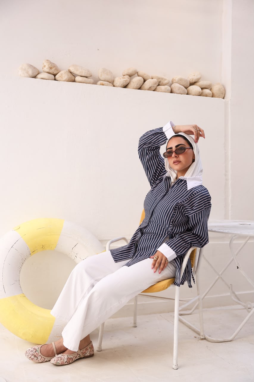 Navy Striped Wrap Shirt