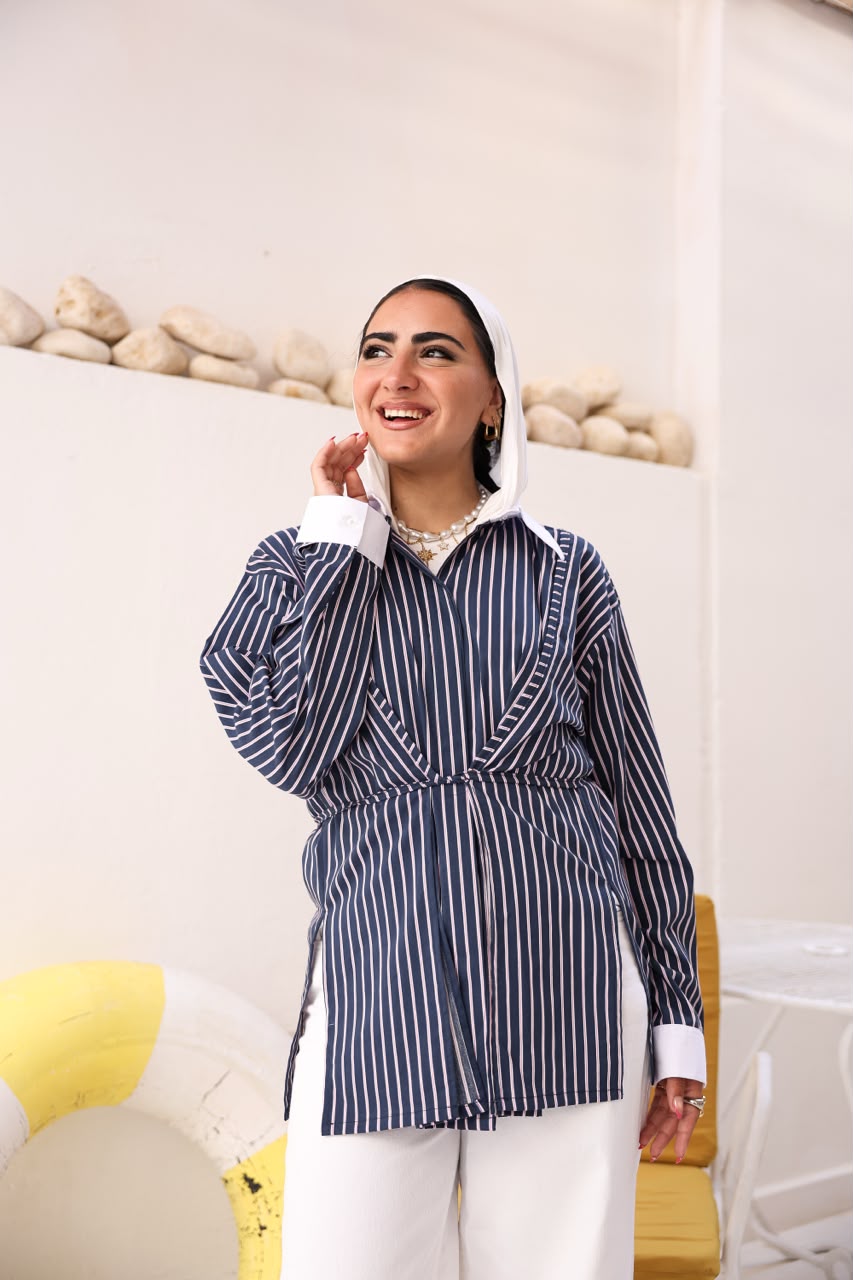Navy Striped Wrap Shirt